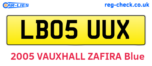 LB05UUX are the vehicle registration plates.