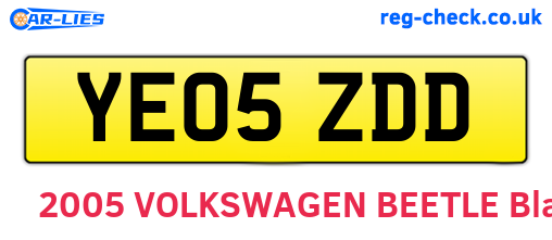 YE05ZDD are the vehicle registration plates.