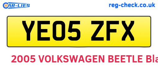 YE05ZFX are the vehicle registration plates.