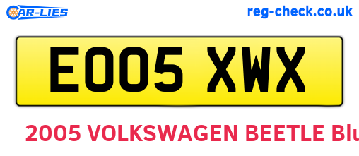 EO05XWX are the vehicle registration plates.