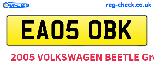 EA05OBK are the vehicle registration plates.