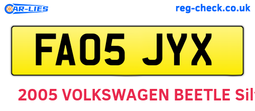 FA05JYX are the vehicle registration plates.