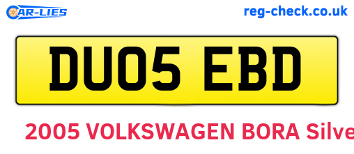 DU05EBD are the vehicle registration plates.