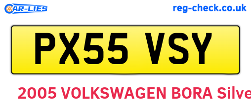 PX55VSY are the vehicle registration plates.