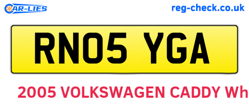 RN05YGA are the vehicle registration plates.
