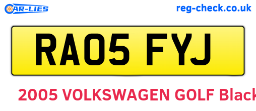 RA05FYJ are the vehicle registration plates.