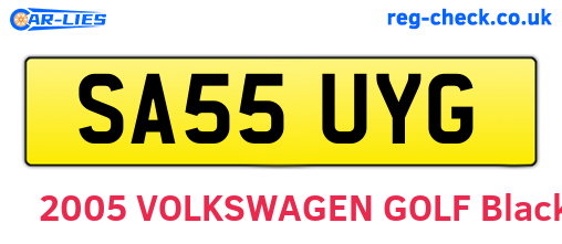 SA55UYG are the vehicle registration plates.