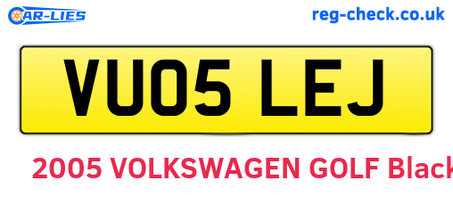 VU05LEJ are the vehicle registration plates.