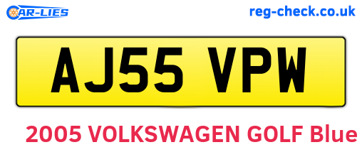 AJ55VPW are the vehicle registration plates.