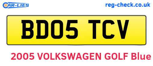BD05TCV are the vehicle registration plates.