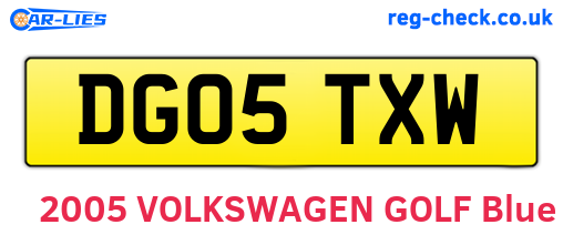 DG05TXW are the vehicle registration plates.