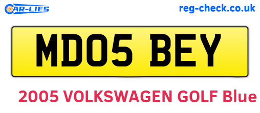 MD05BEY are the vehicle registration plates.