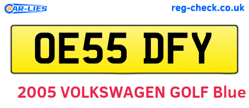 OE55DFY are the vehicle registration plates.
