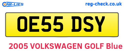 OE55DSY are the vehicle registration plates.