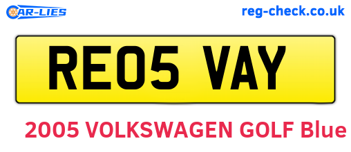 RE05VAY are the vehicle registration plates.