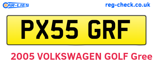 PX55GRF are the vehicle registration plates.
