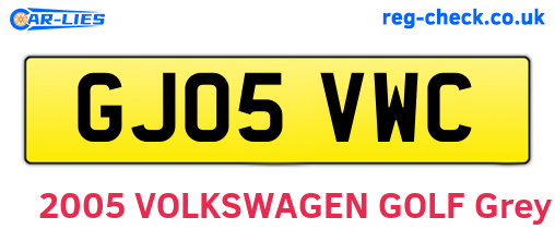 GJ05VWC are the vehicle registration plates.