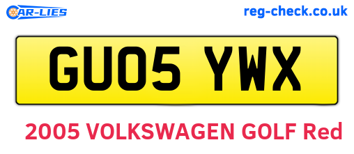 GU05YWX are the vehicle registration plates.