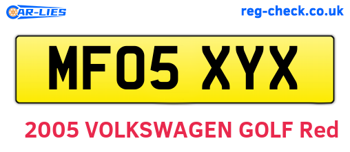 MF05XYX are the vehicle registration plates.