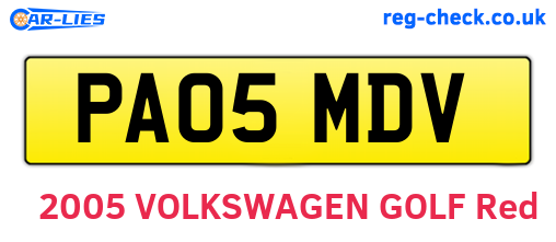 PA05MDV are the vehicle registration plates.