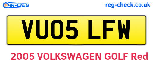 VU05LFW are the vehicle registration plates.