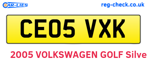 CE05VXK are the vehicle registration plates.