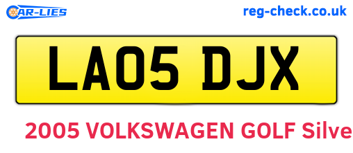LA05DJX are the vehicle registration plates.