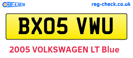 BX05VWU are the vehicle registration plates.