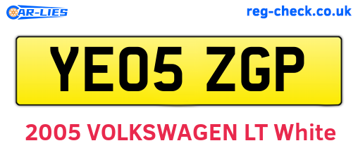 YE05ZGP are the vehicle registration plates.