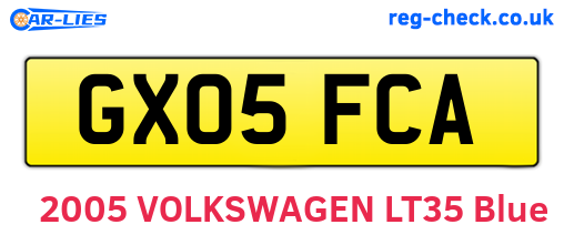 GX05FCA are the vehicle registration plates.