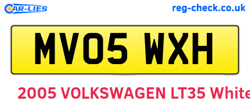 MV05WXH are the vehicle registration plates.