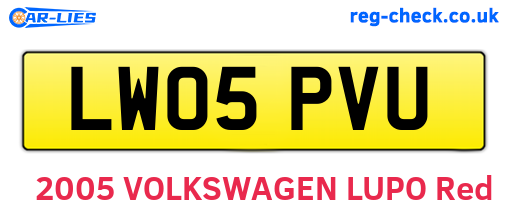 LW05PVU are the vehicle registration plates.