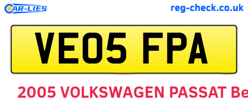 VE05FPA are the vehicle registration plates.