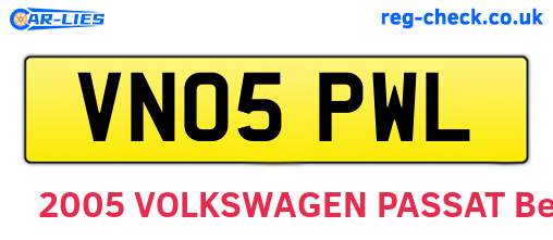 VN05PWL are the vehicle registration plates.