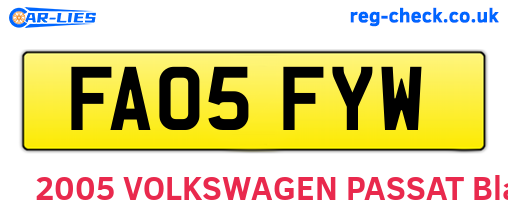 FA05FYW are the vehicle registration plates.