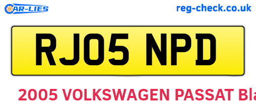 RJ05NPD are the vehicle registration plates.