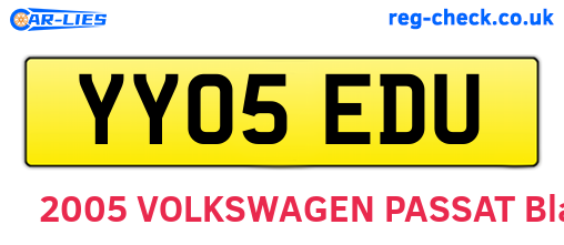 YY05EDU are the vehicle registration plates.