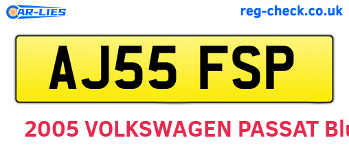 AJ55FSP are the vehicle registration plates.