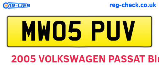 MW05PUV are the vehicle registration plates.