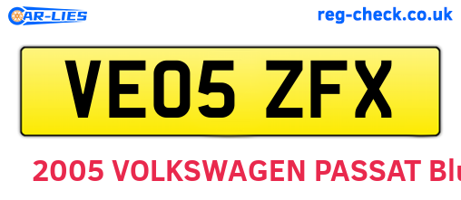 VE05ZFX are the vehicle registration plates.