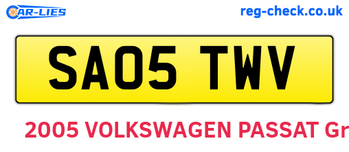 SA05TWV are the vehicle registration plates.