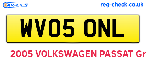 WV05ONL are the vehicle registration plates.