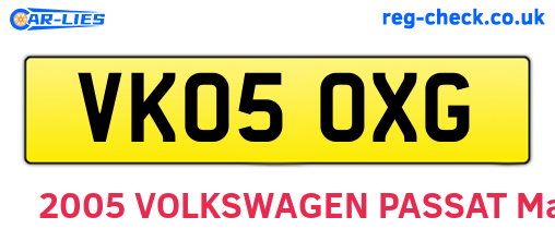 VK05OXG are the vehicle registration plates.