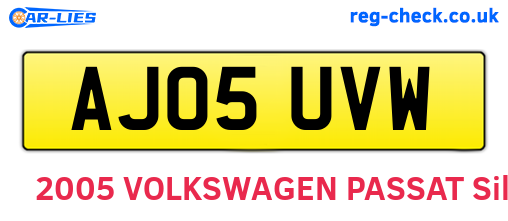 AJ05UVW are the vehicle registration plates.