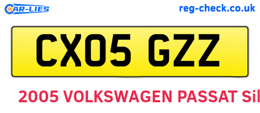 CX05GZZ are the vehicle registration plates.