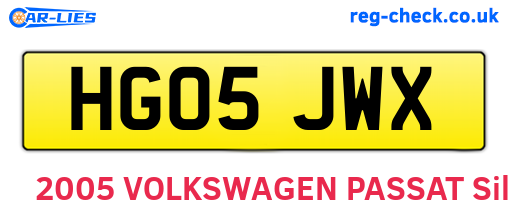 HG05JWX are the vehicle registration plates.