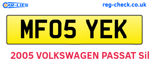 MF05YEK are the vehicle registration plates.