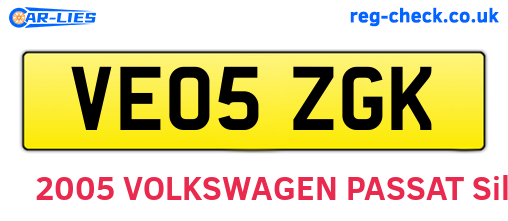 VE05ZGK are the vehicle registration plates.