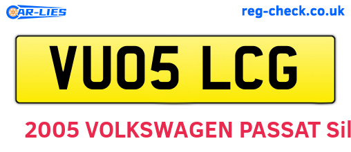 VU05LCG are the vehicle registration plates.