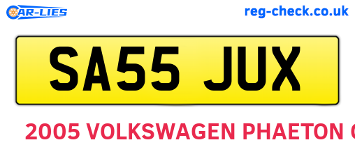 SA55JUX are the vehicle registration plates.